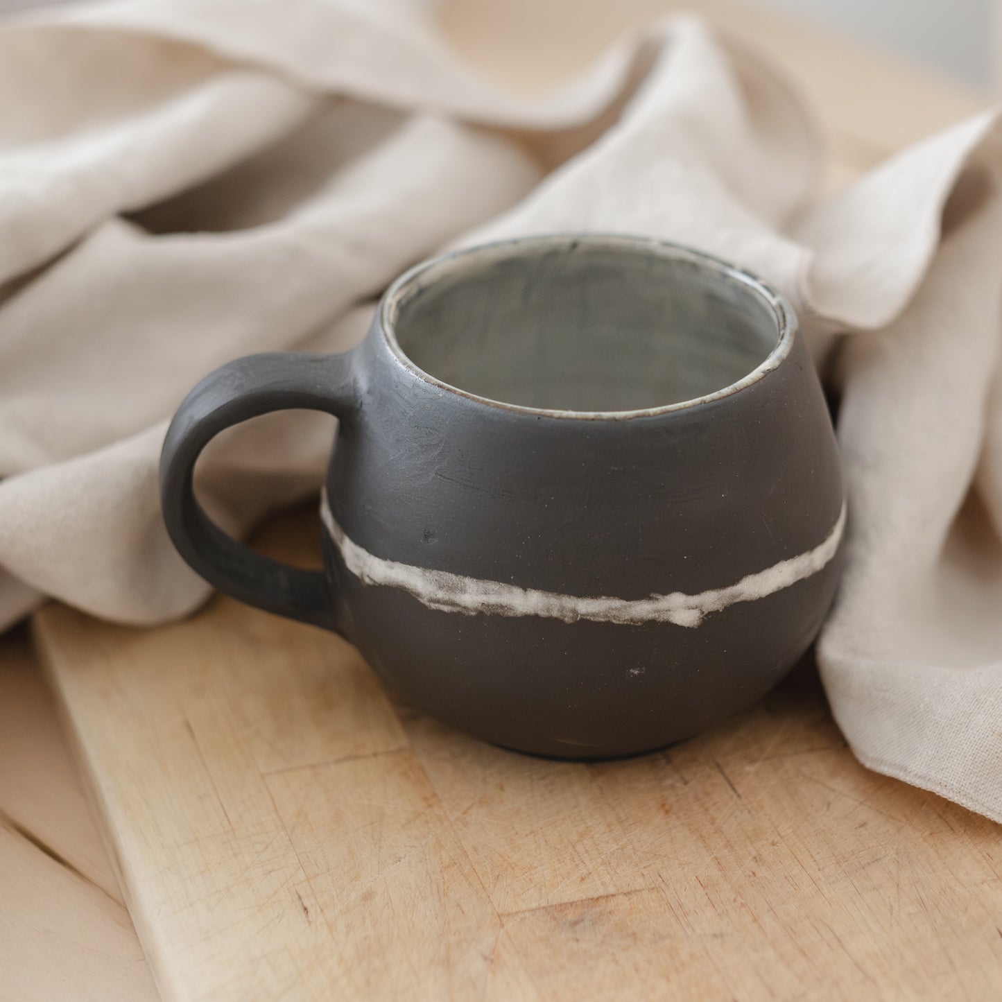 Dark Brown Ceramic Mug With White Line
