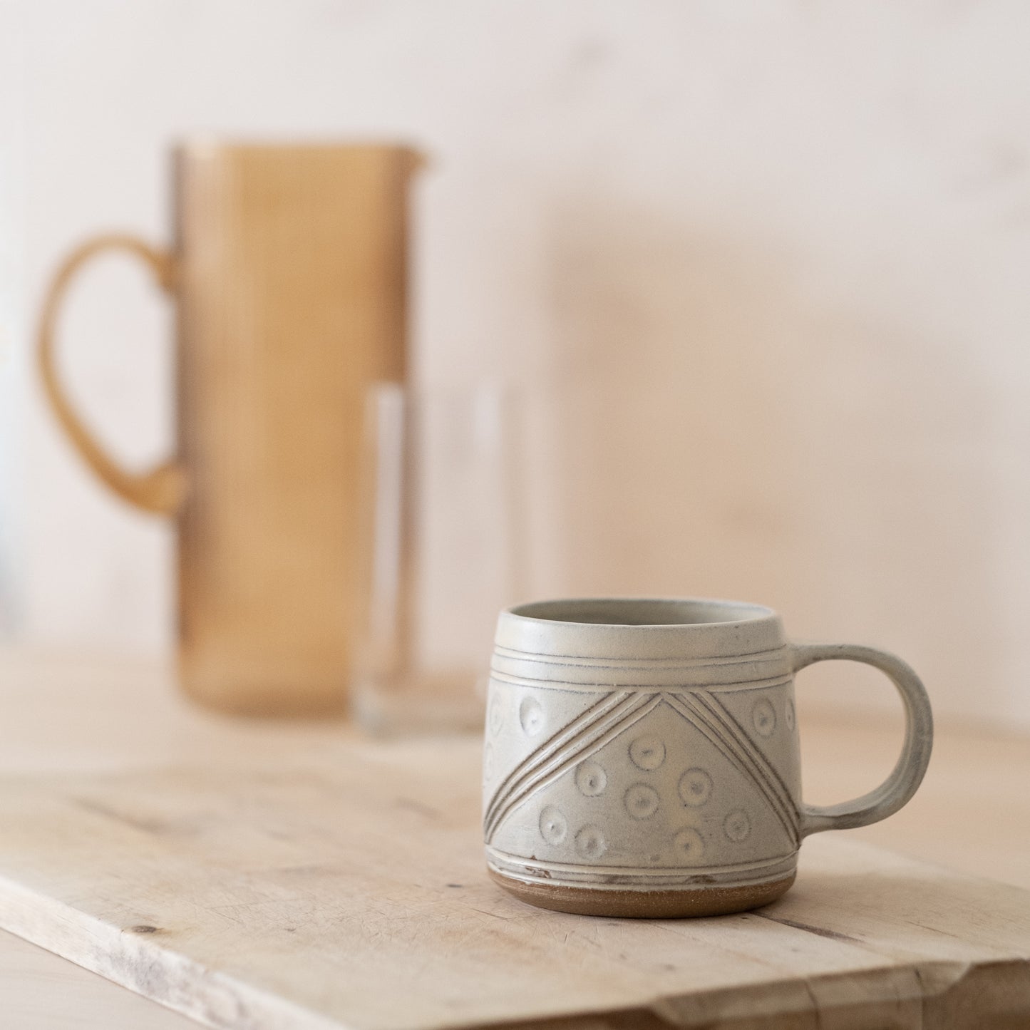 Carved Triangle Mug in Creamy Yellowish Satin Matte