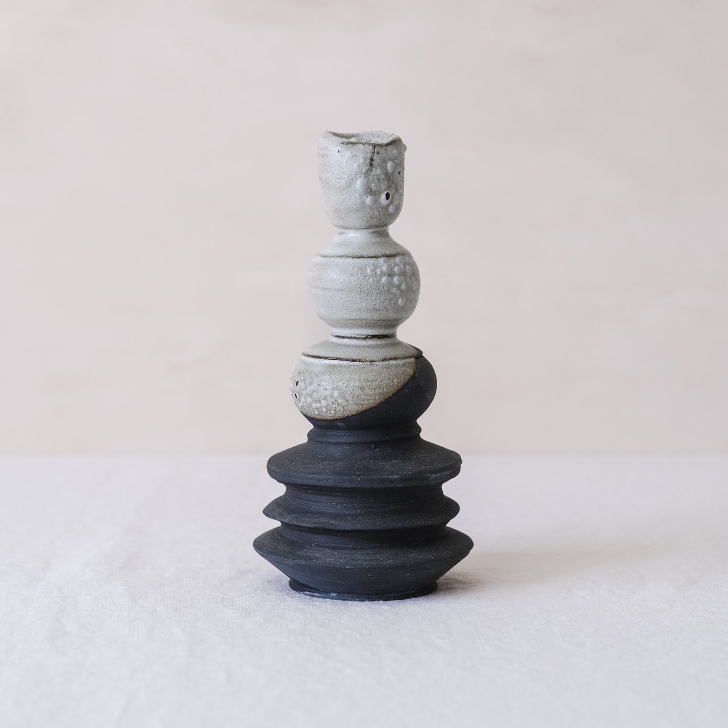 Tall Handmade Ceramic Candle Holder in Black and White