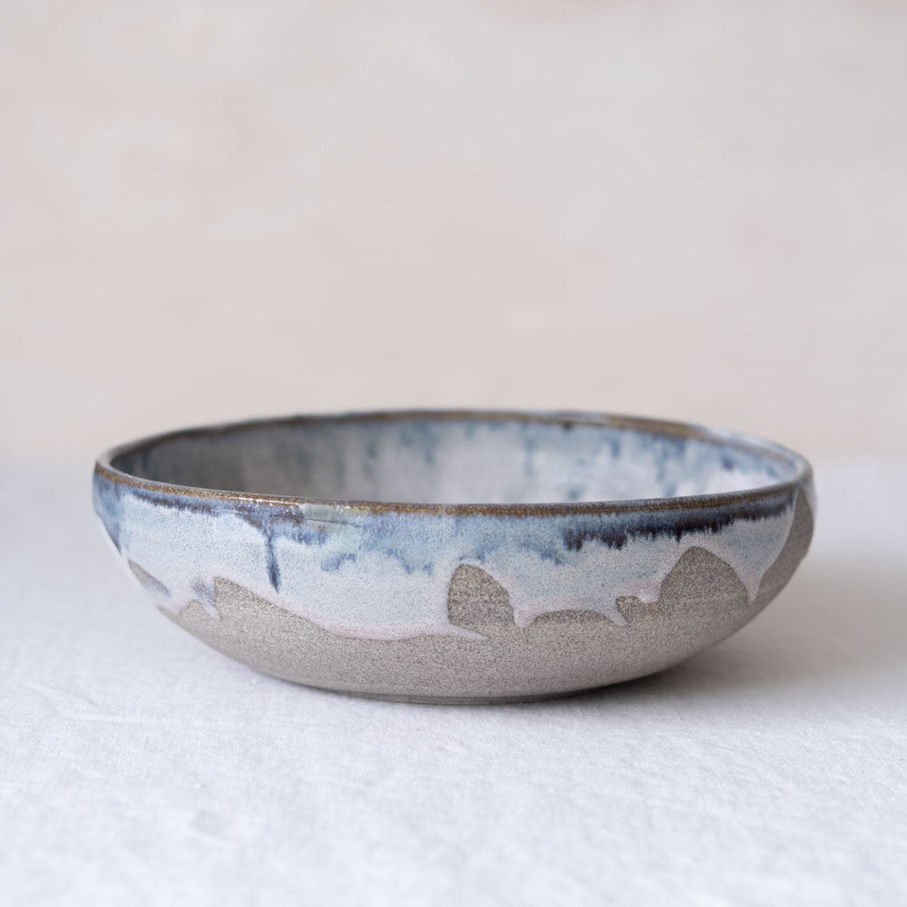 Large Blue Glazed Ceramic Bowl in Grey