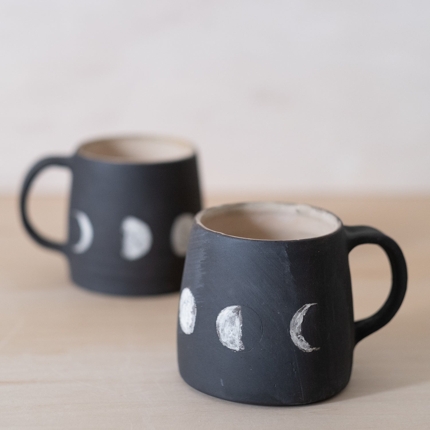 Moon Phase Handmade Ceramic Mug With Pink Interior