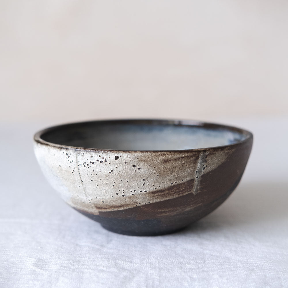 Deep Ceramic Three Toned Bowl with Blue Glaze